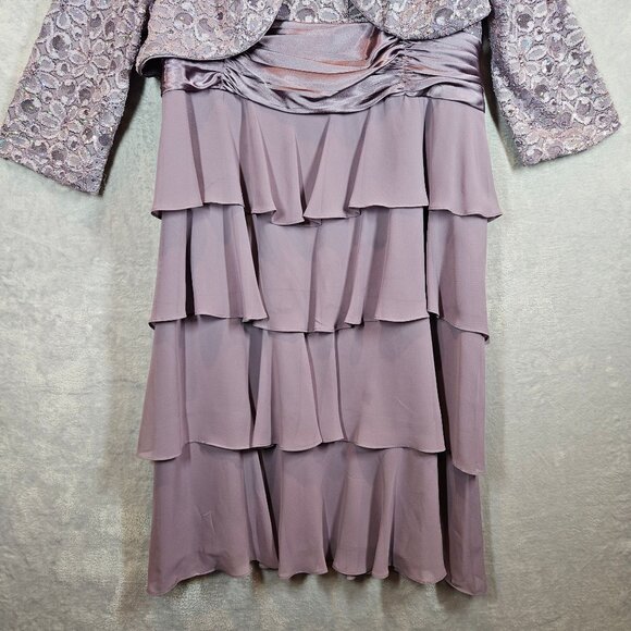 R&M Richards Elegant Lavender Lace Jacket Tiered Dress 18W formal party glitz - Picture 6 of 16